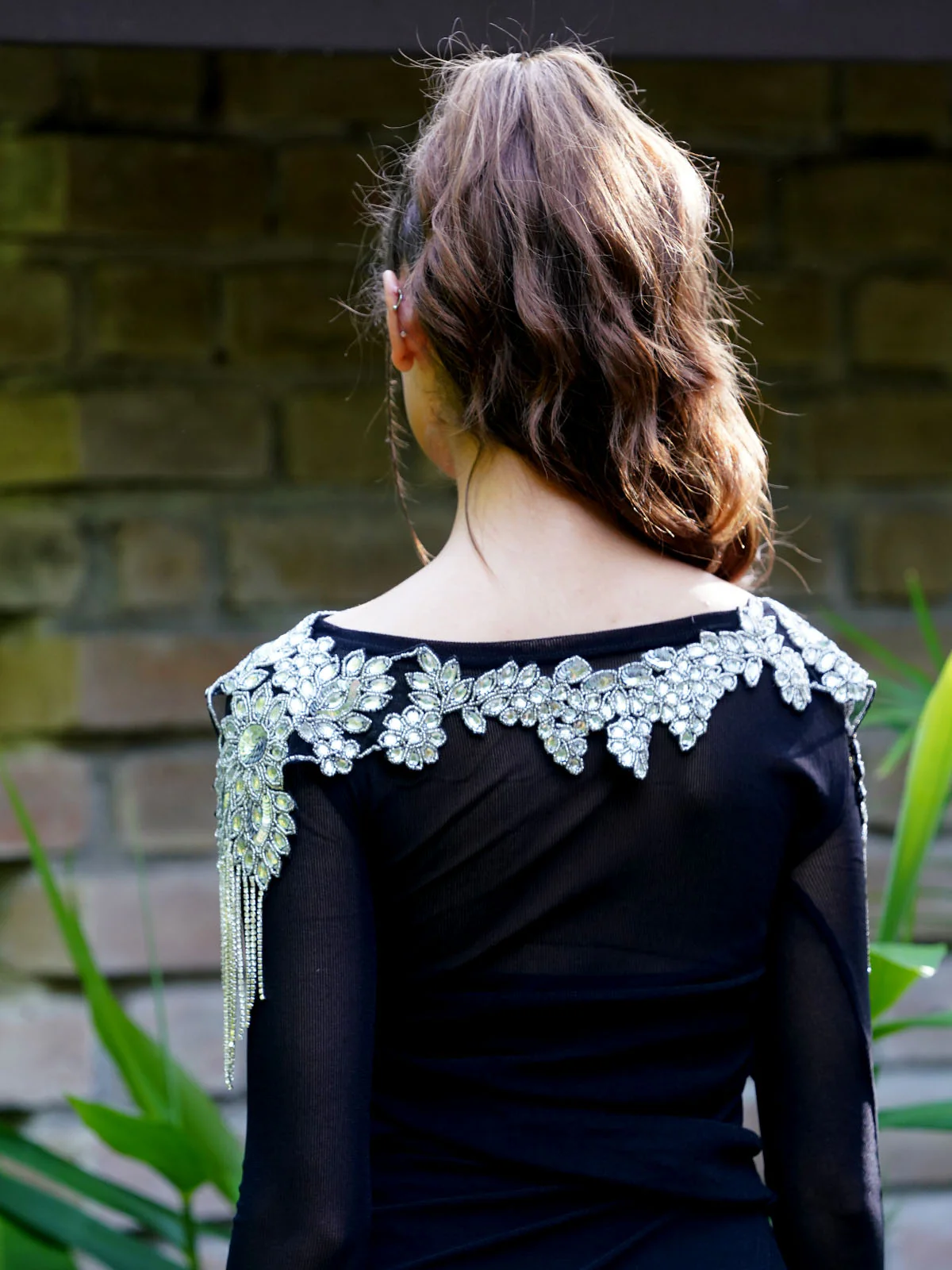 Odette Women The Glitzy Black And Silver Embroidered Cape - Image 4