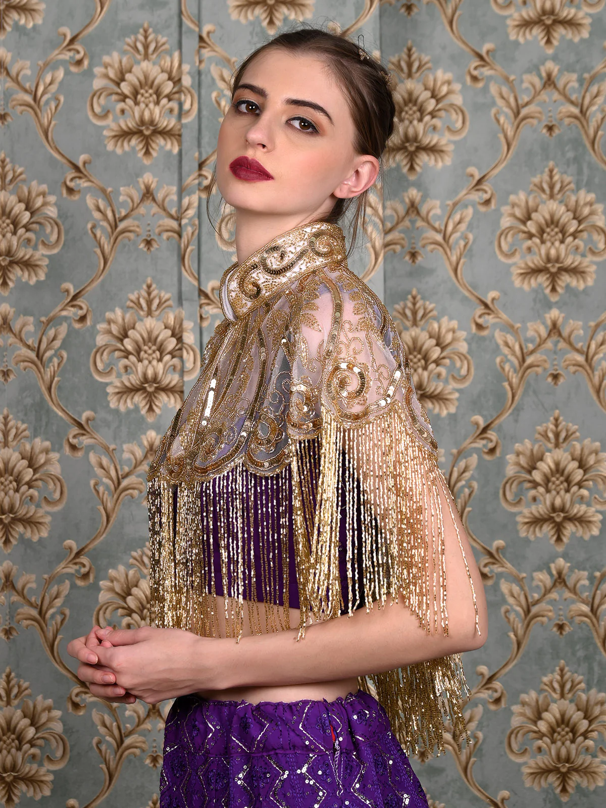 Odette Women The Golden Beaded Cape - Image 2