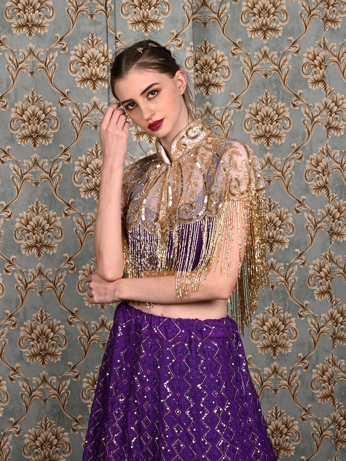 Odette Women The Golden Beaded Cape - Image 3