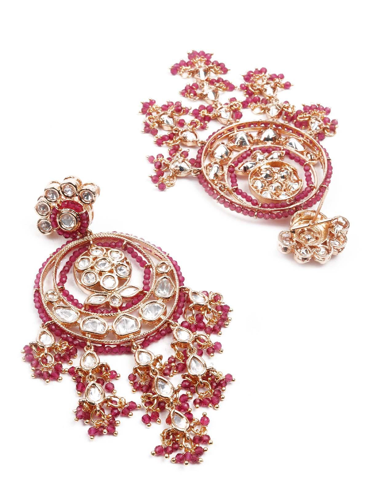 Odette Women The Royal Red And Gold Chandbali With Florets - Image 6
