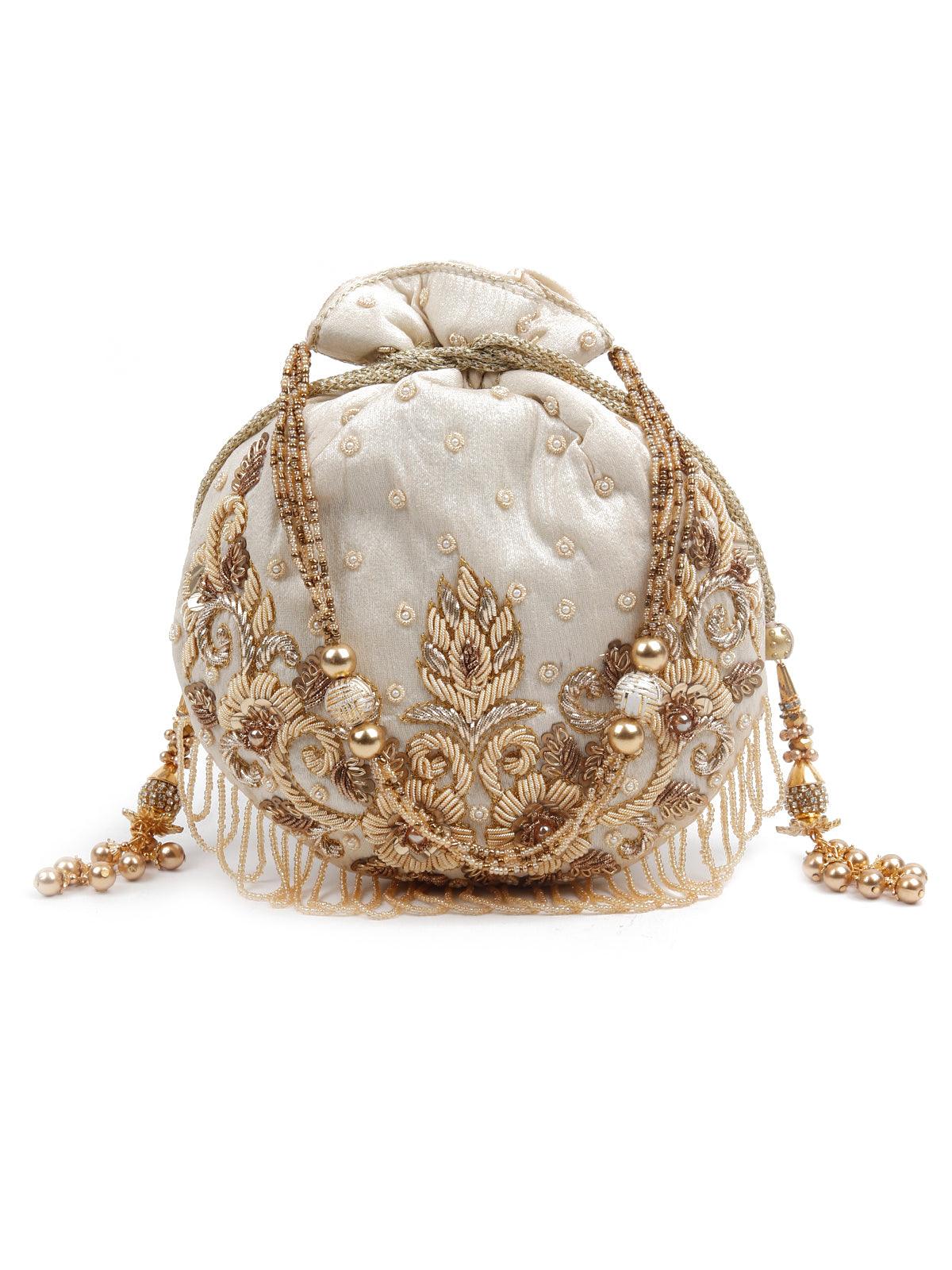 Odette Women The Very Stylish Beige Potli Bag - Image 2