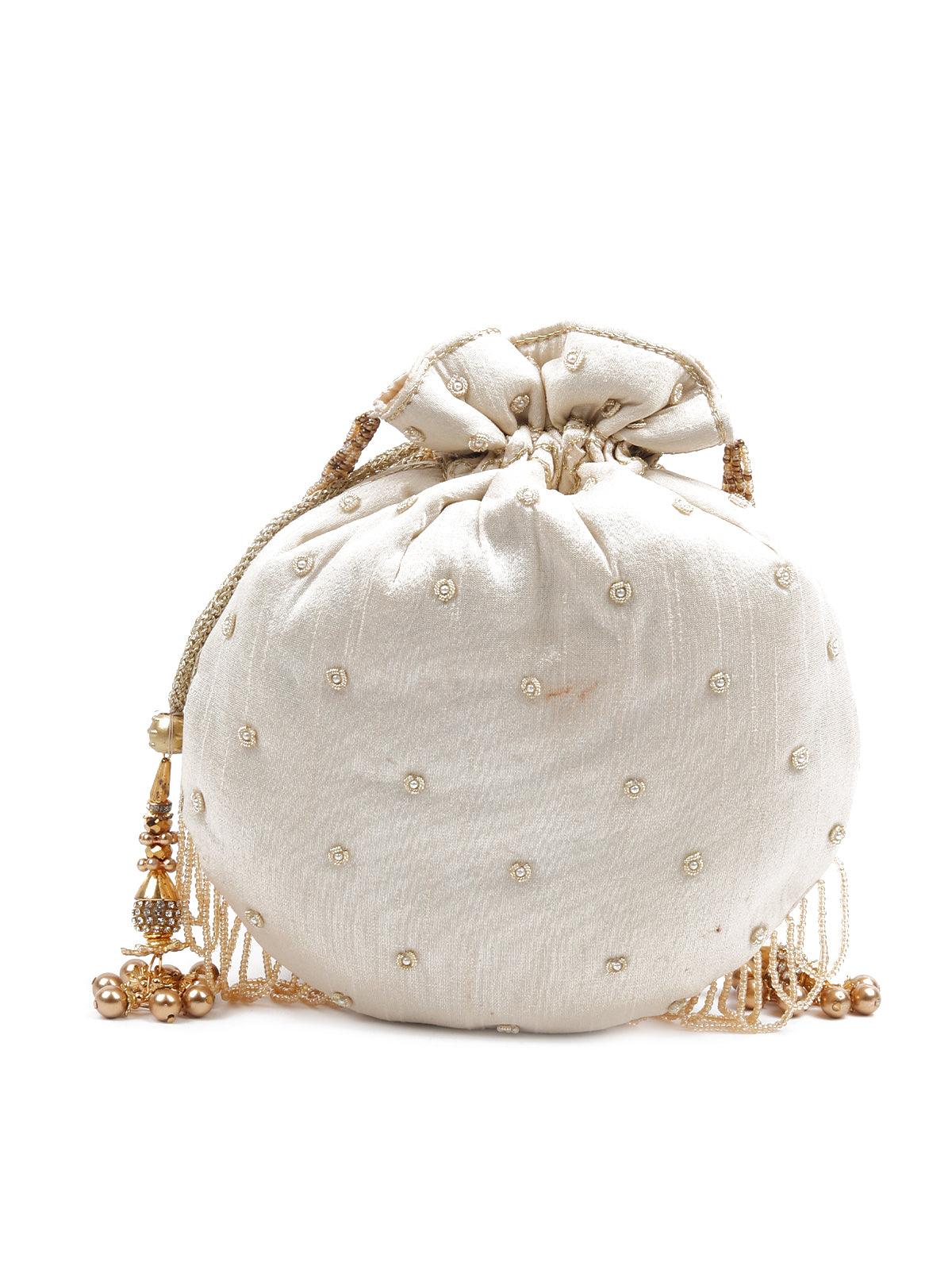 Odette Women The Very Stylish Beige Potli Bag - Image 4