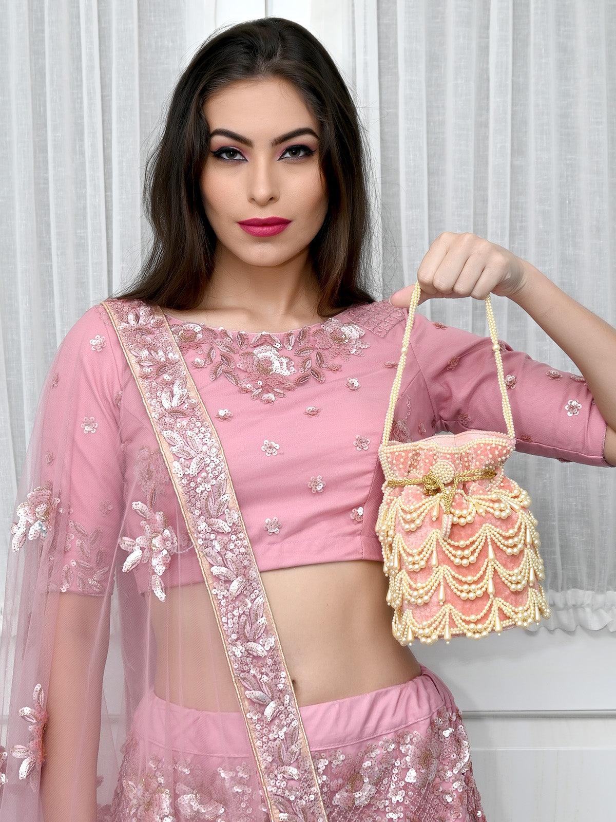 Odette Women The Very Stylish Peach Potli Bag