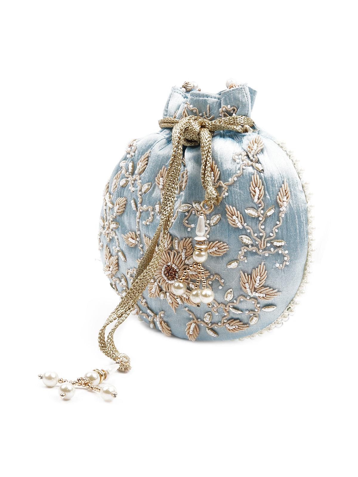 Odette Women The Very Stylish Powder Blue Colored Potli Bag - Image 3