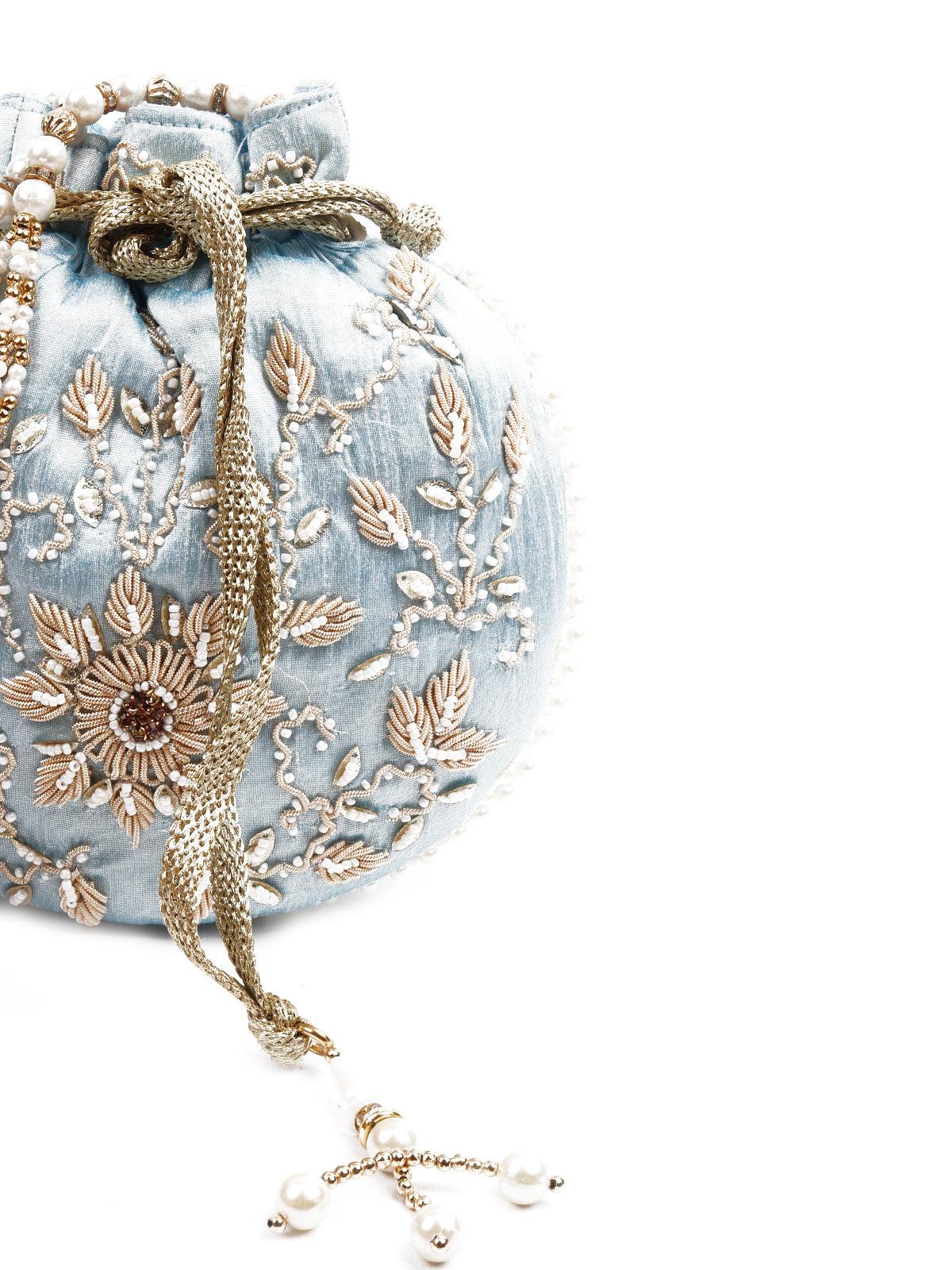 Odette Women The Very Stylish Powder Blue Colored Potli Bag - Image 5