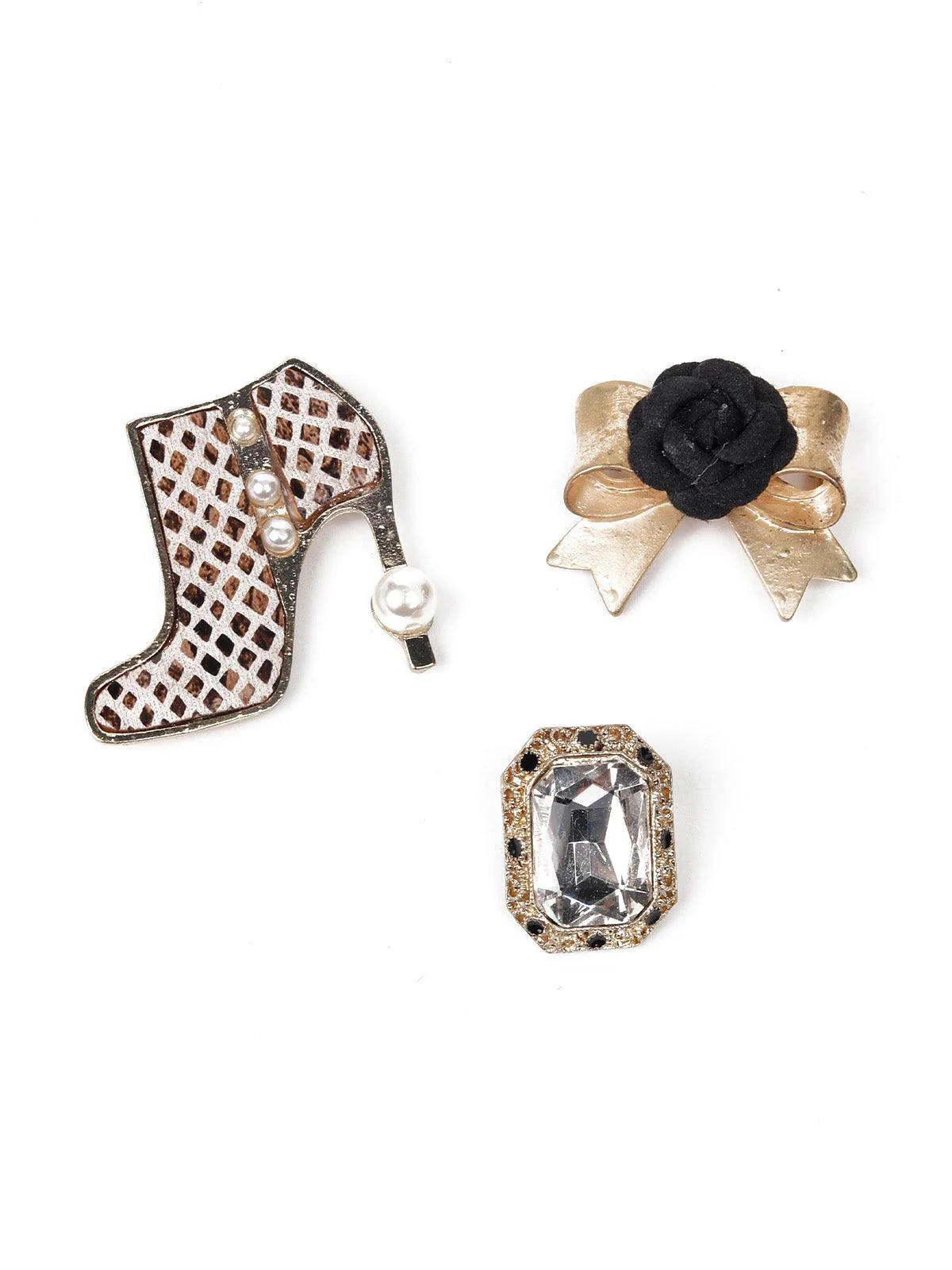 Odette Women Gold Metal And Black Brooch - Image 3