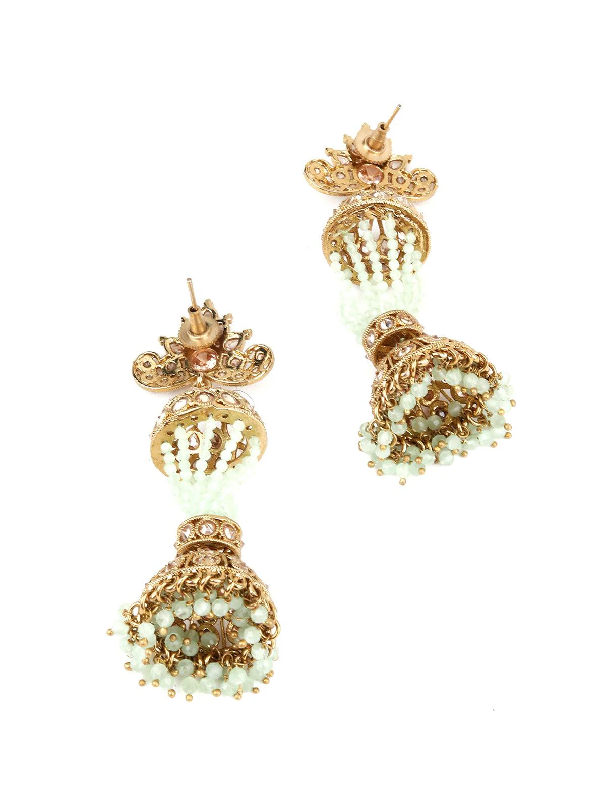 Odette Women Traditional Layered Golden And Green Beaded Earring - Image 4
