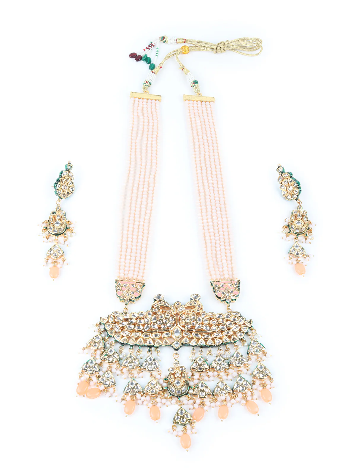 Traditional Baby Pink Peacock Necklace Set - Image 2