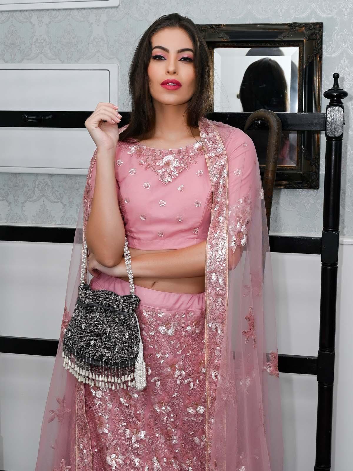Odette Women Traditional Embellished Grey Potli Bag - Image 6