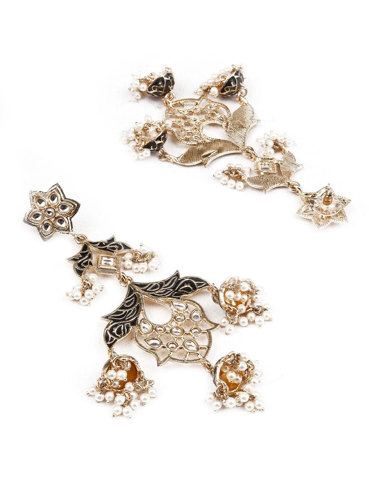 Odette Women Traditional Gold And Blue Dangler Earrings - Image 2