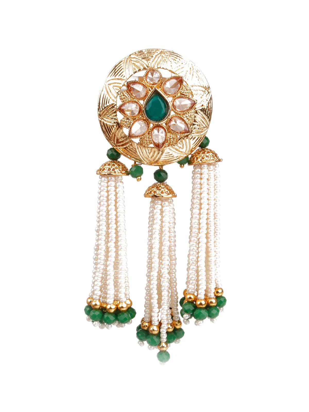 Odette Women Traditional Green And Gold Dangle Earrings - Image 2