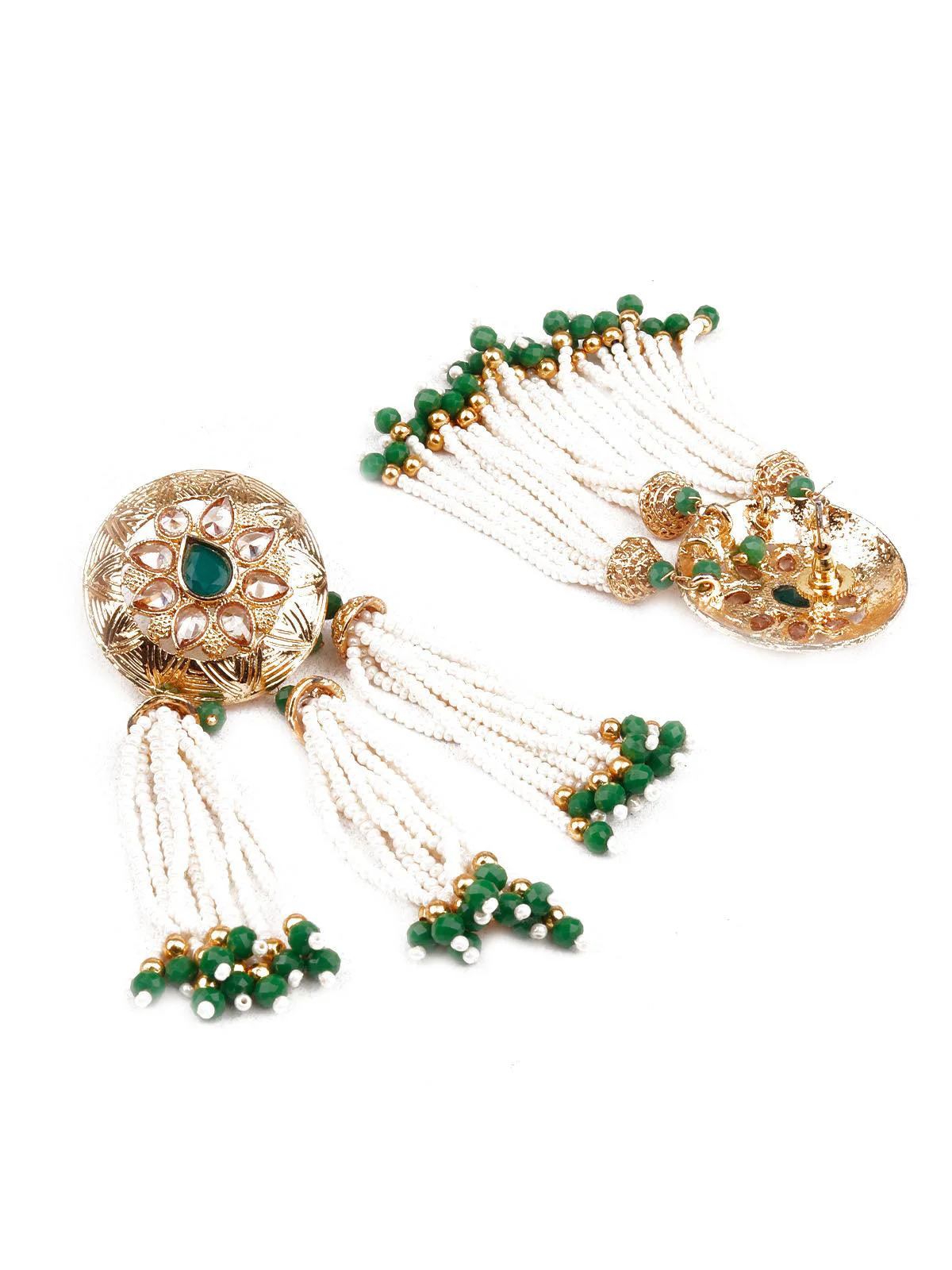 Odette Women Traditional Green And Gold Dangle Earrings - Image 3