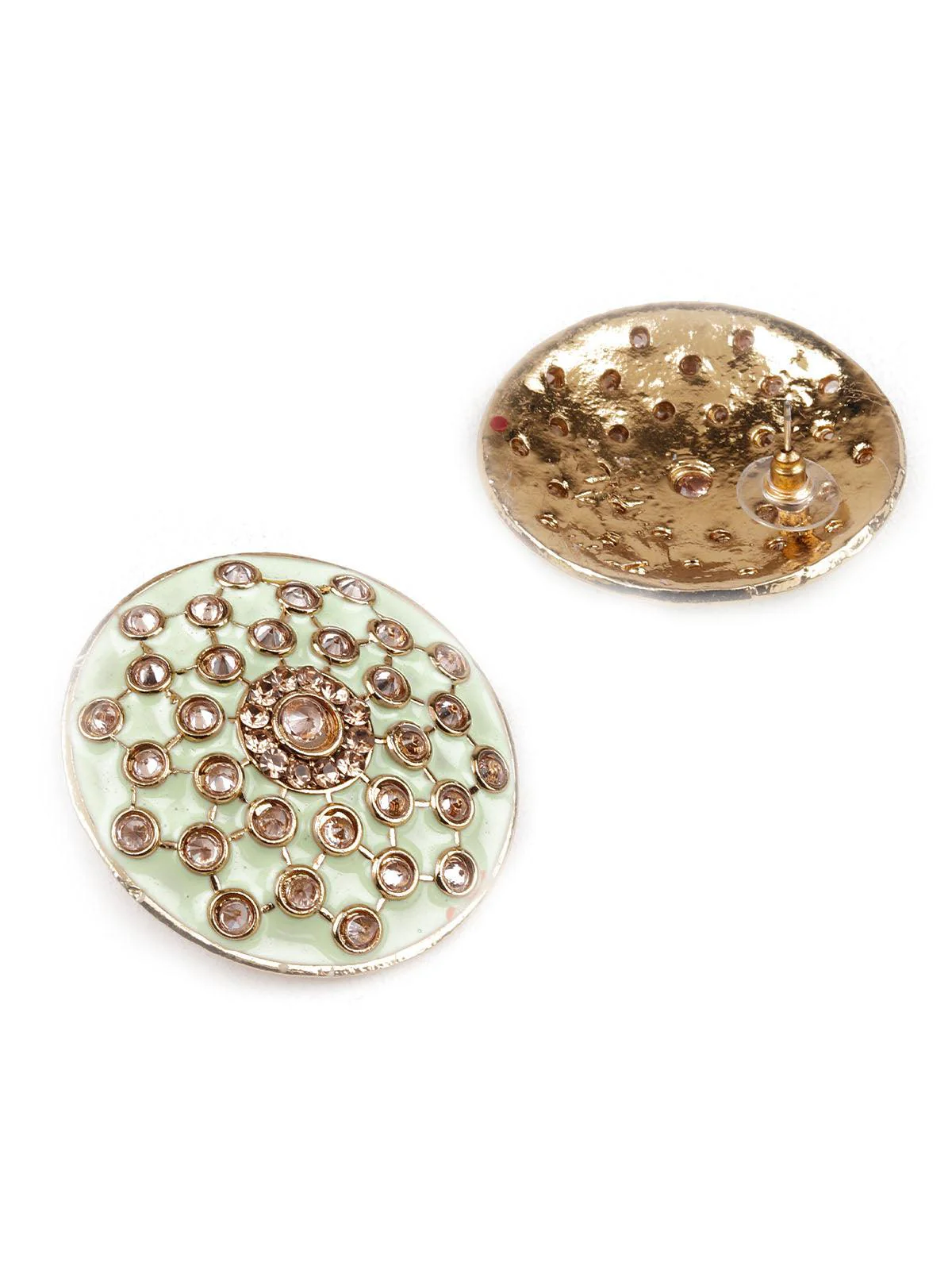 Odette Women Traditional Green And Gold Stud Earrings - Image 3