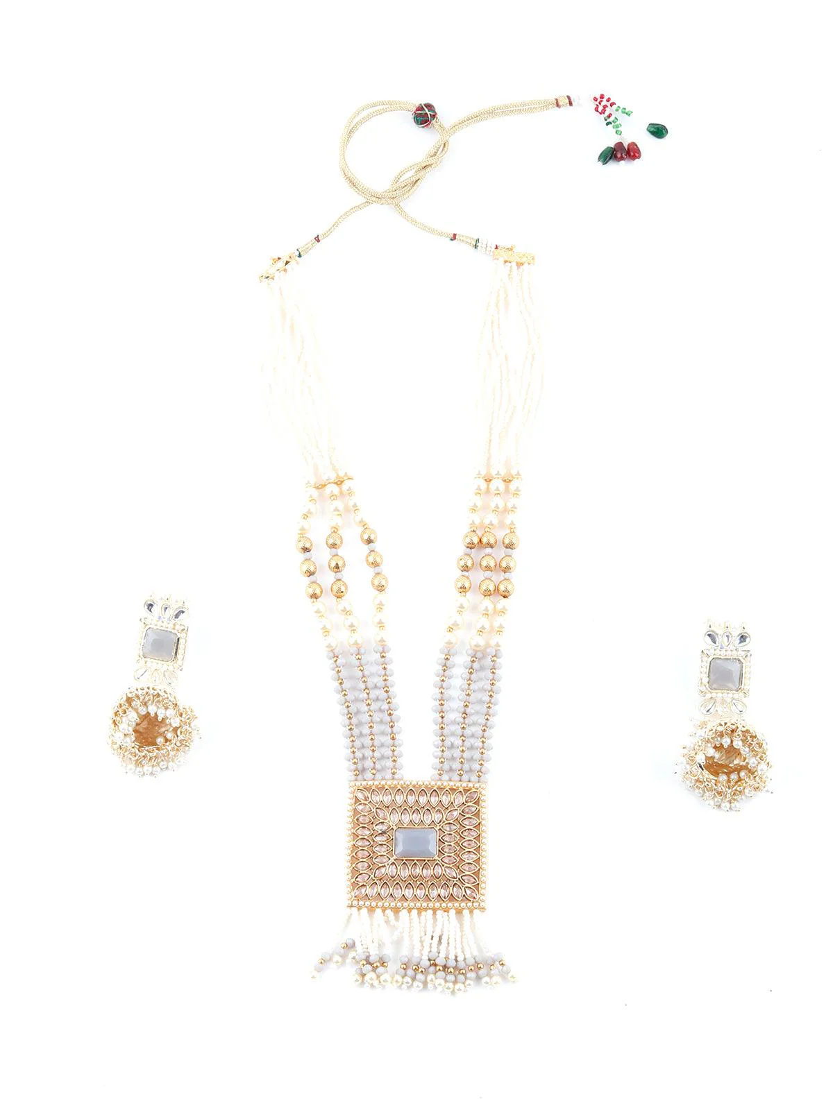 Odette Women Traditional Multilayered Slate Grey Necklace Set - Image 3