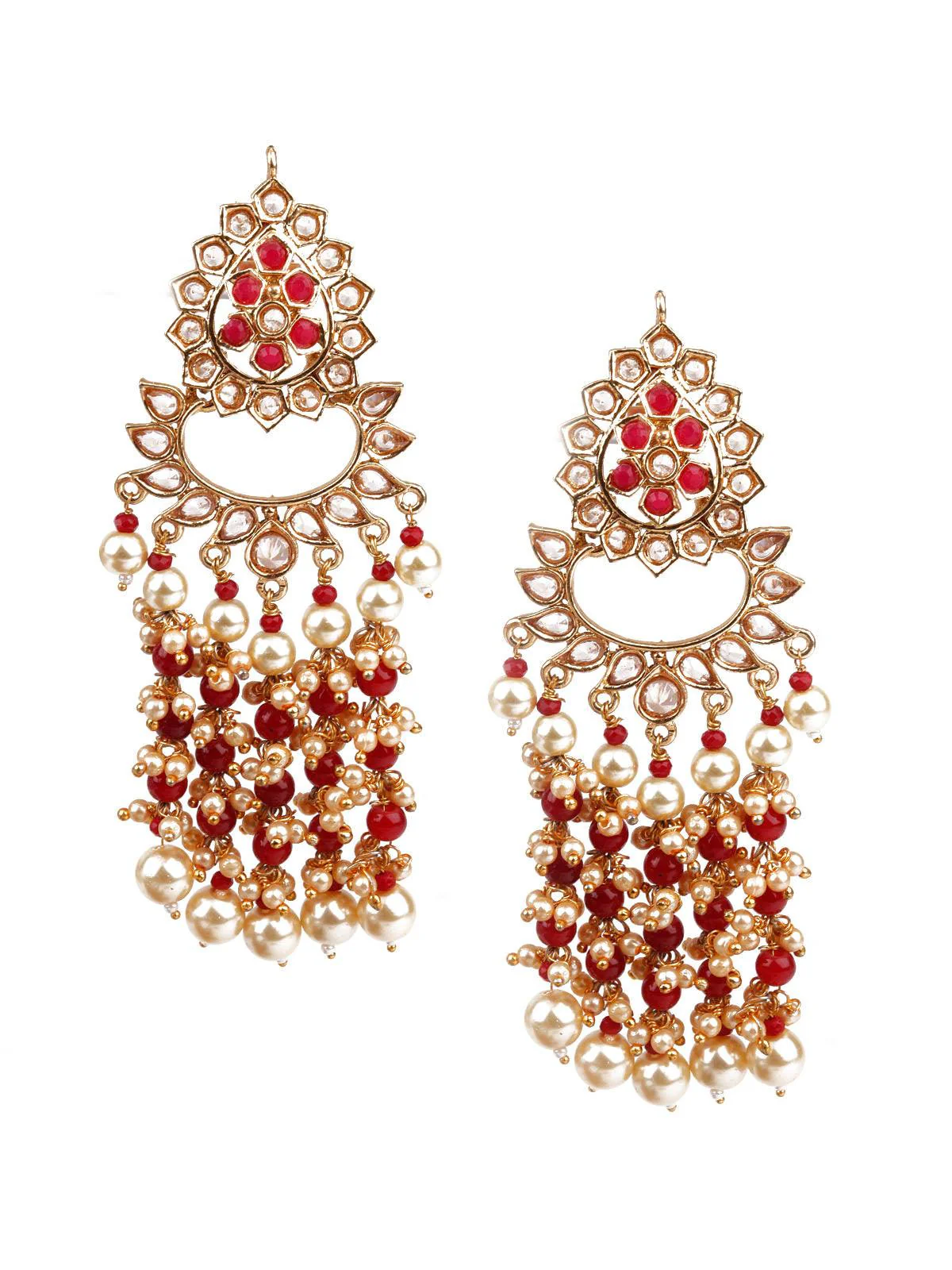 Odette Women Traditional Red And Gold Dangle Earrings