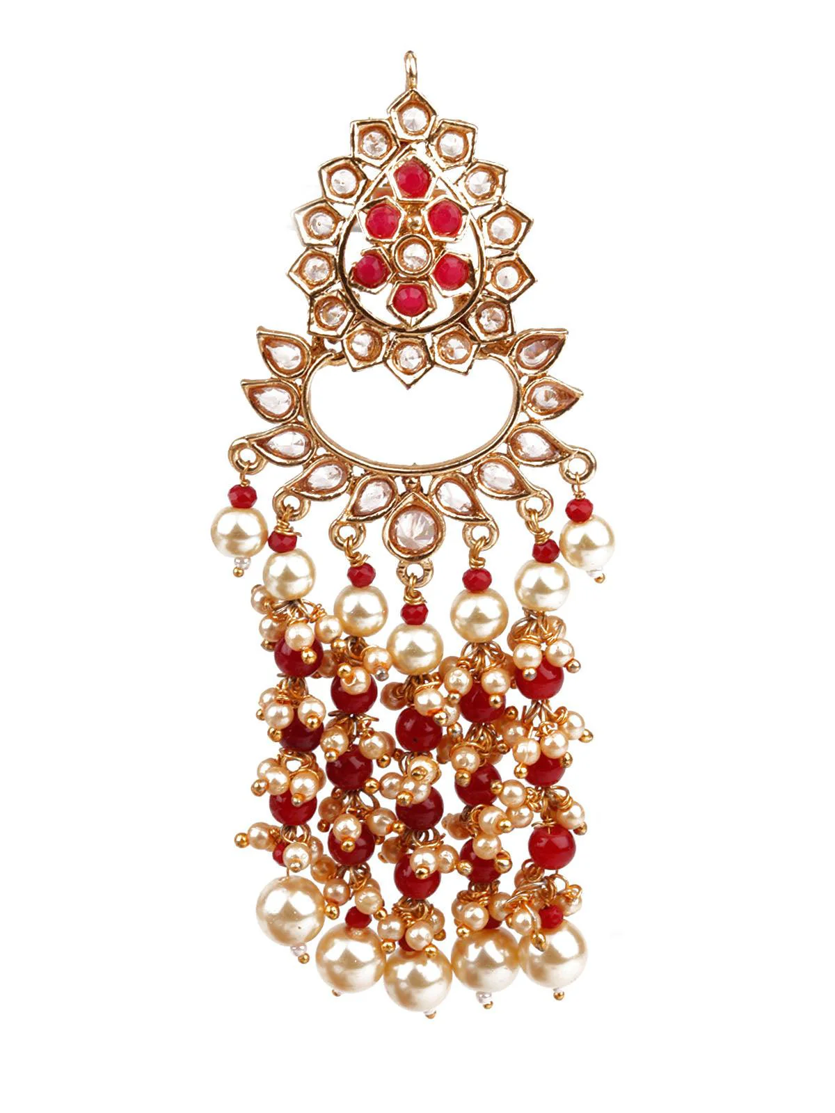 Odette Women Traditional Red And Gold Dangle Earrings - Image 2