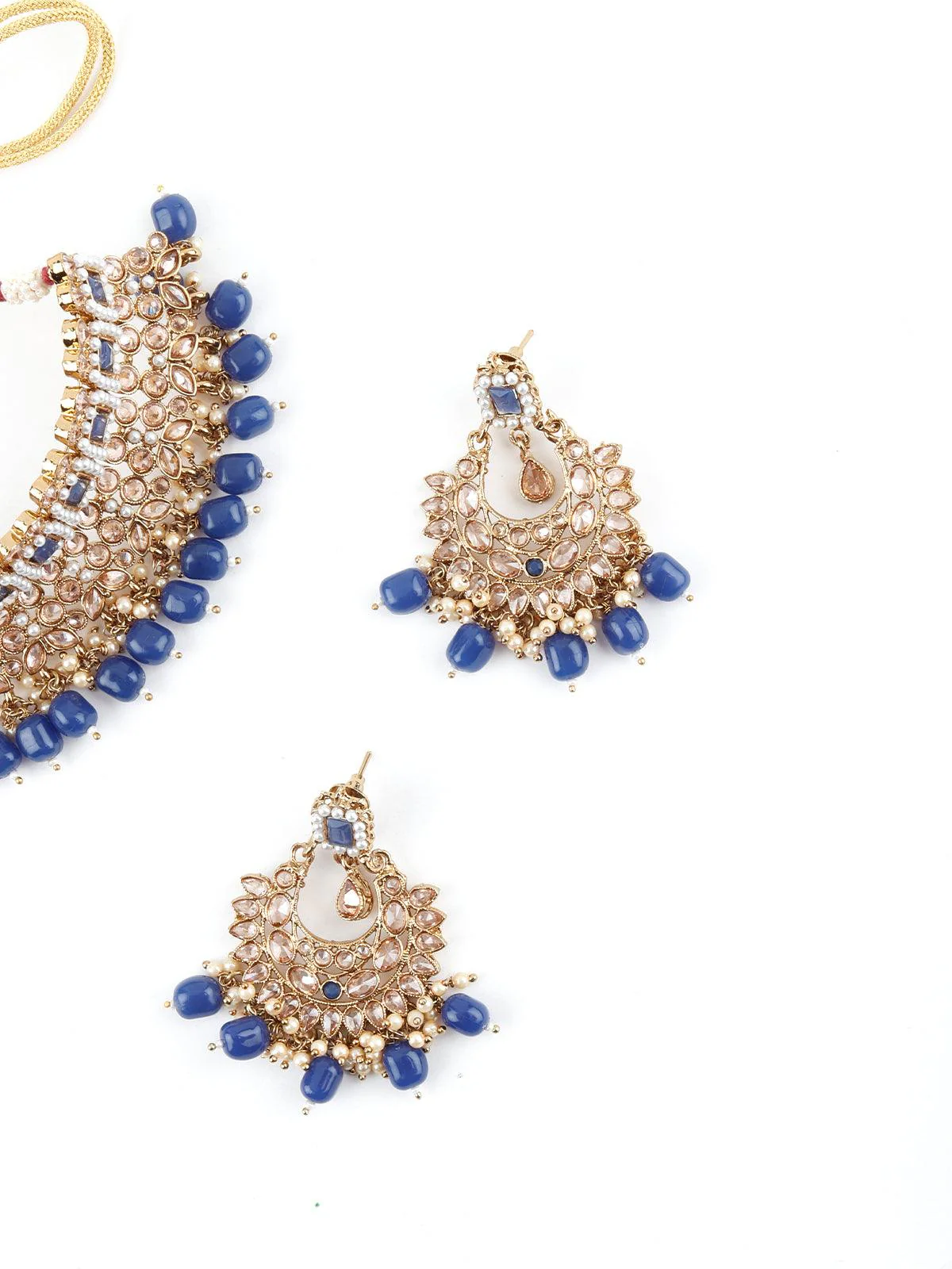 Odette Women Traditional Royal Blue And Gold Choker Necklace Set - Image 4
