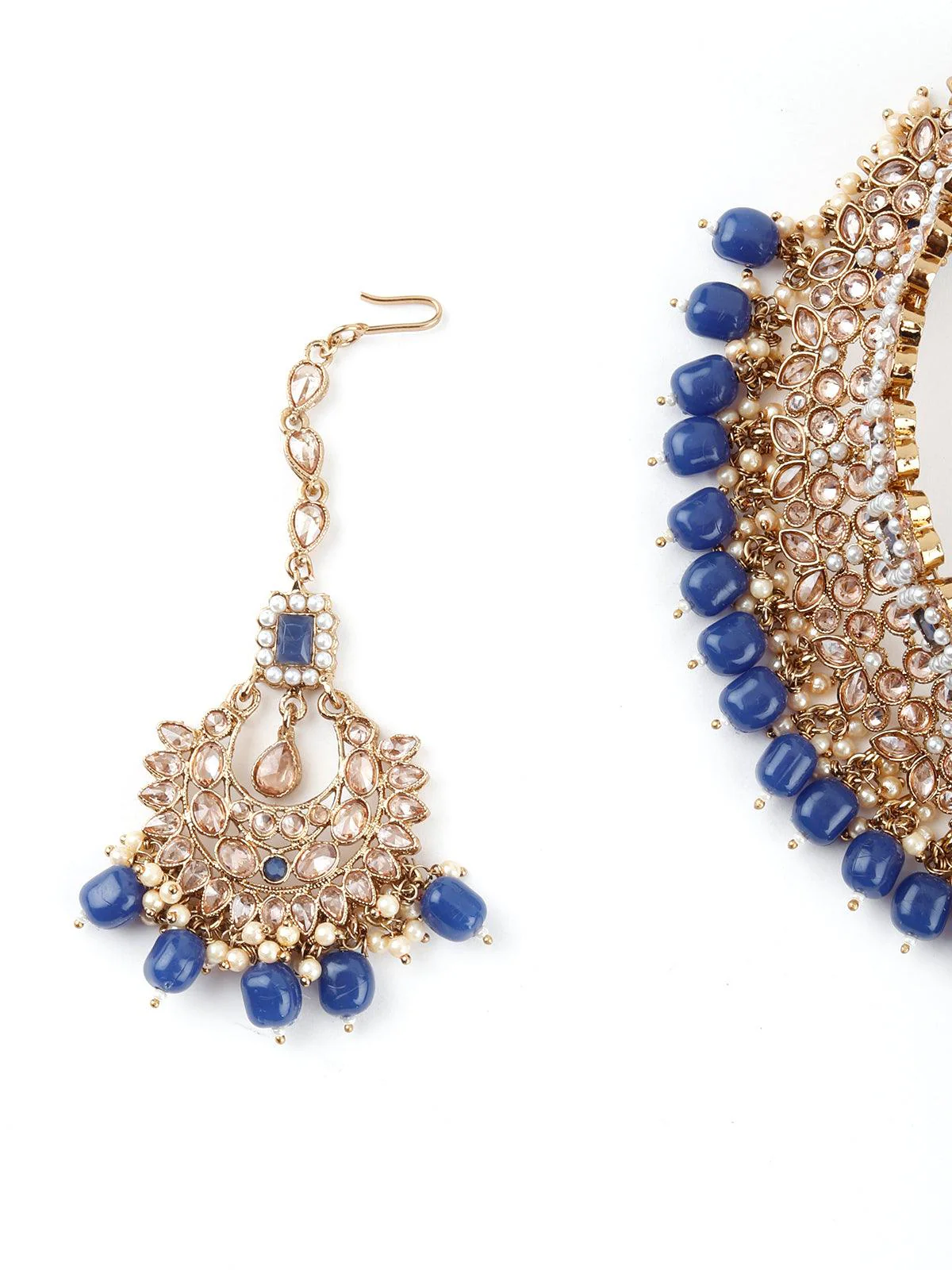Odette Women Traditional Royal Blue And Gold Choker Necklace Set - Image 5