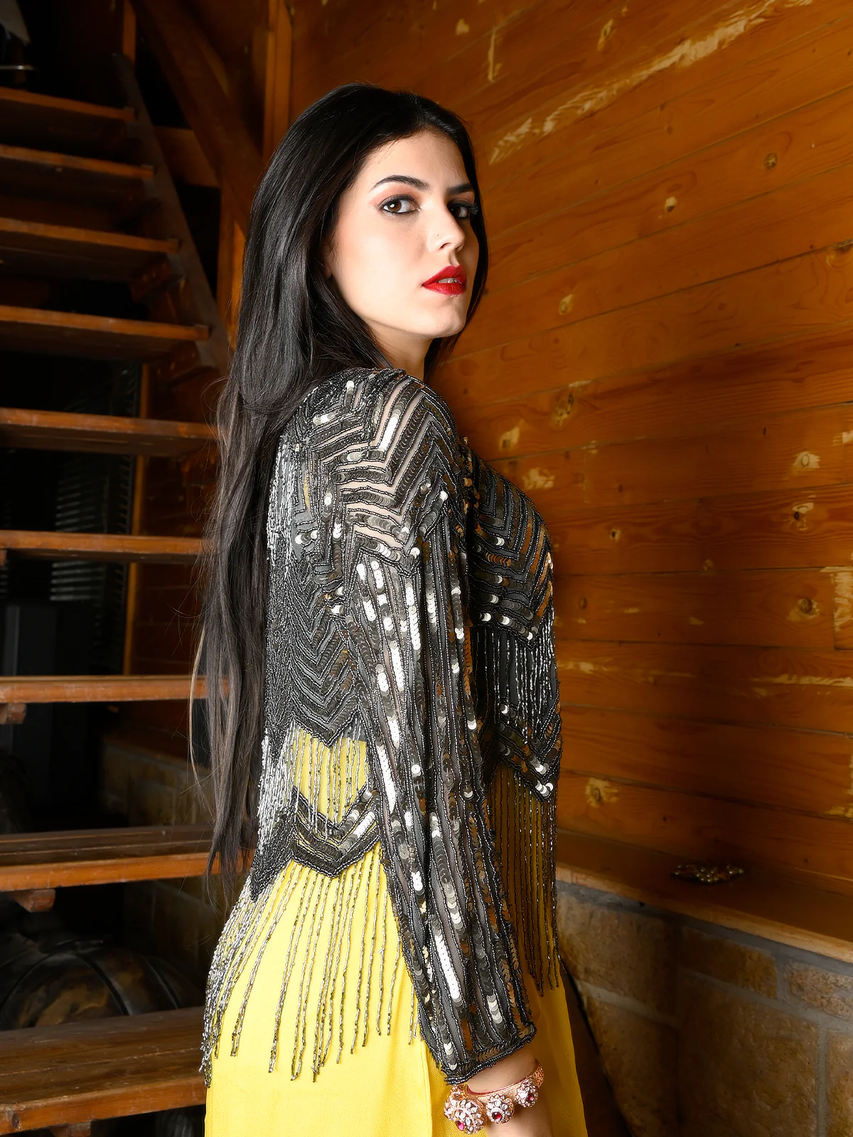 Odette Women Transformative Pieces- The Black And Gold Sequins Cape - Image 2