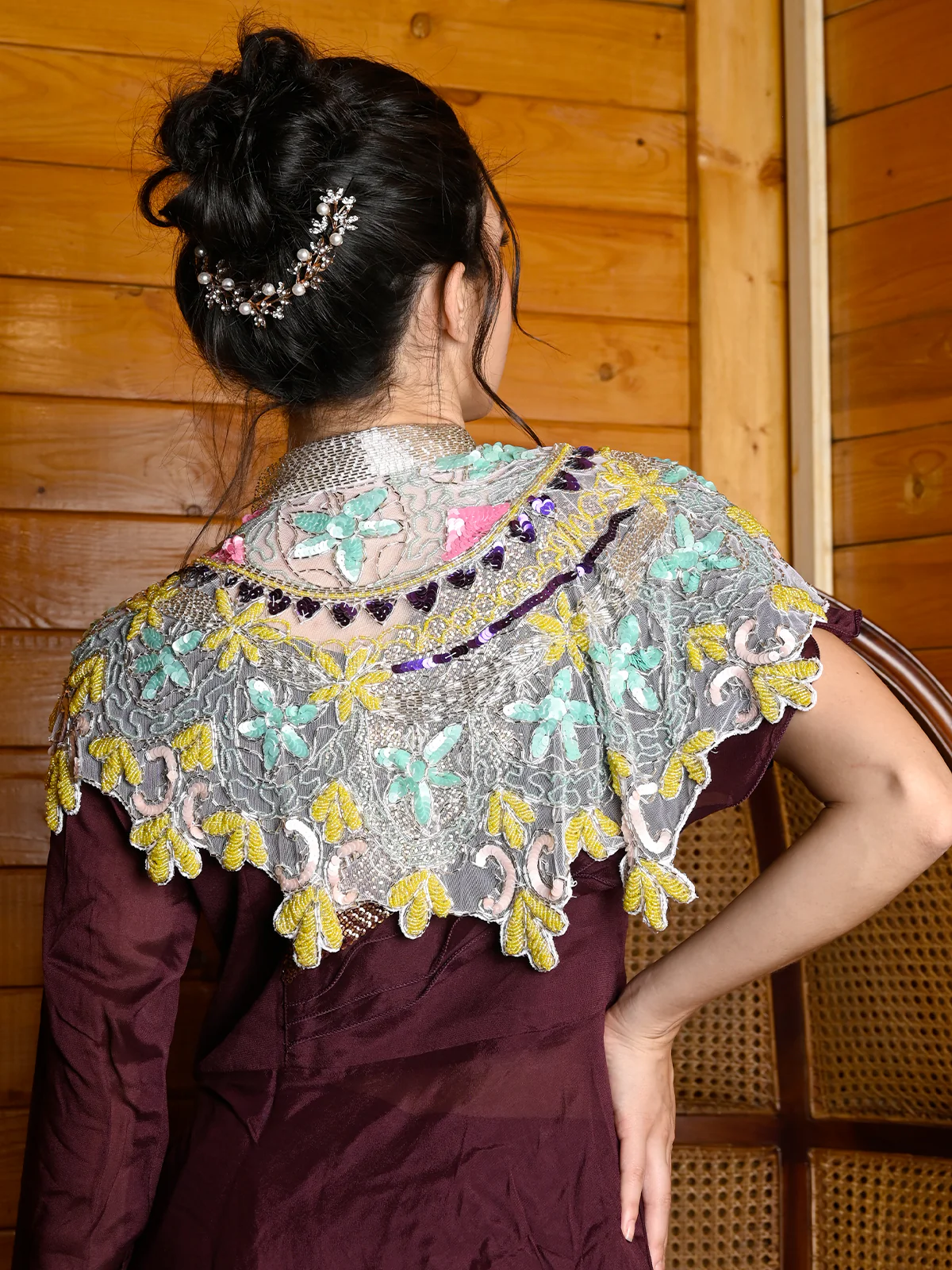 Odette Women Transformative Pieces- The Multicolor Sequins And Beads Cape - Image 3