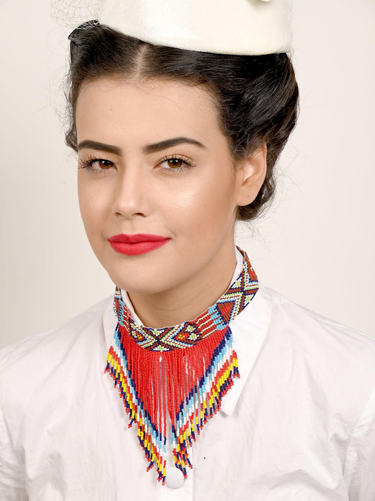 Odette Women Red Handmade Tribal Aztec Multicolour Neckpiece