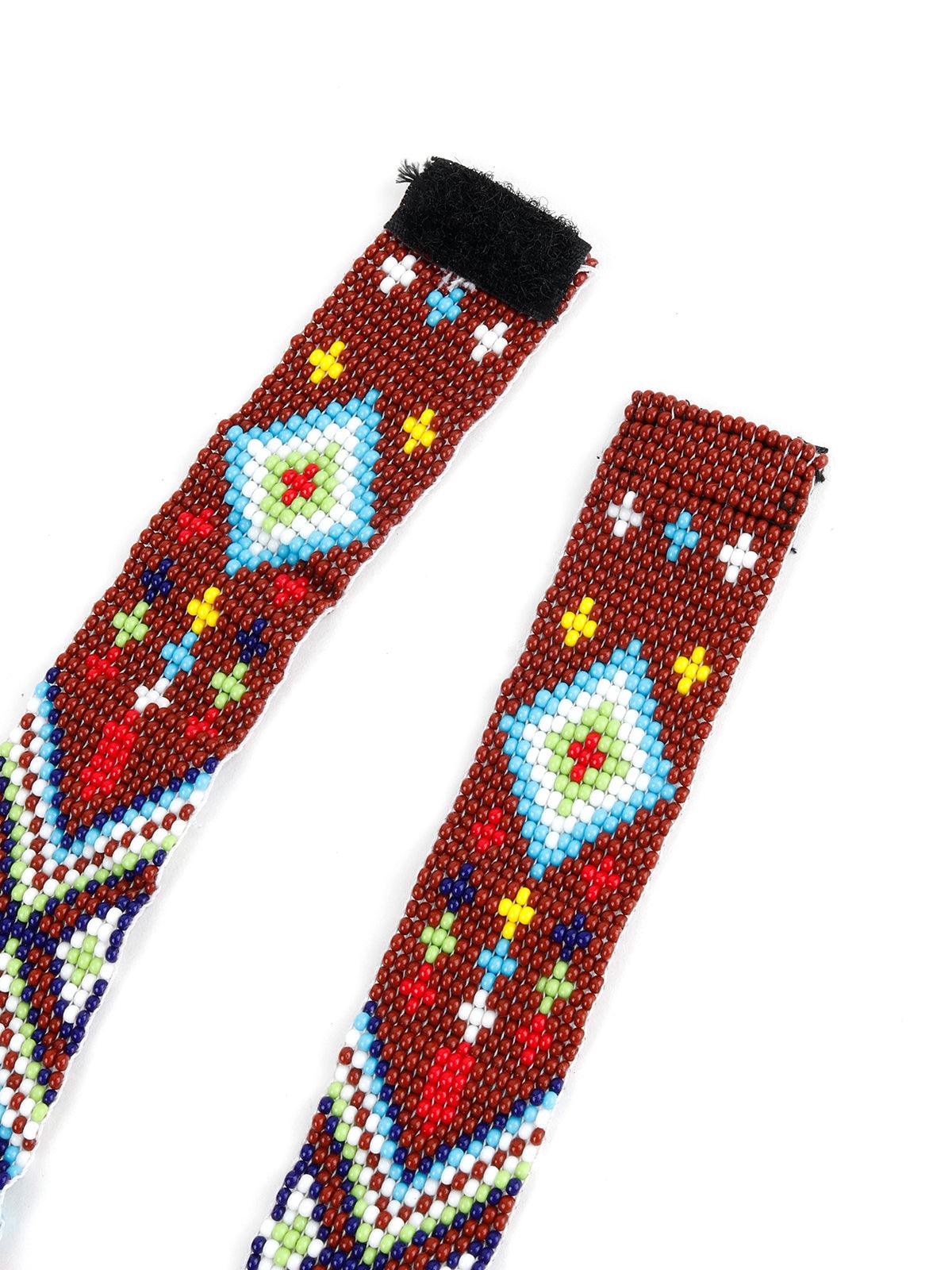 Odette Women Red Handmade Tribal Aztec Multicolour Neckpiece - Image 3