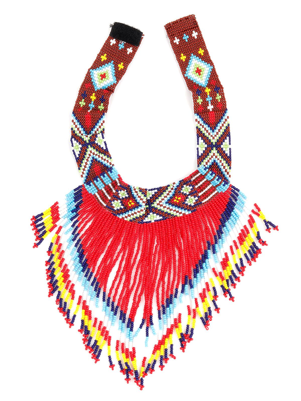Odette Women Red Handmade Tribal Aztec Multicolour Neckpiece - Image 4