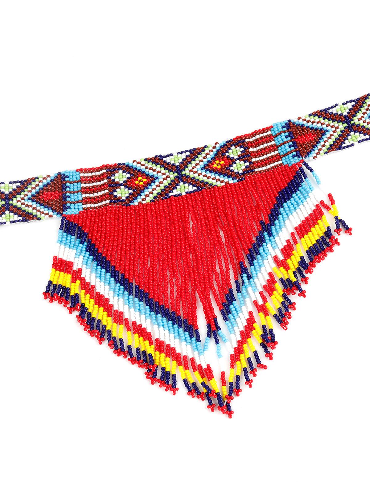 Odette Women Red Handmade Tribal Aztec Multicolour Neckpiece - Image 5
