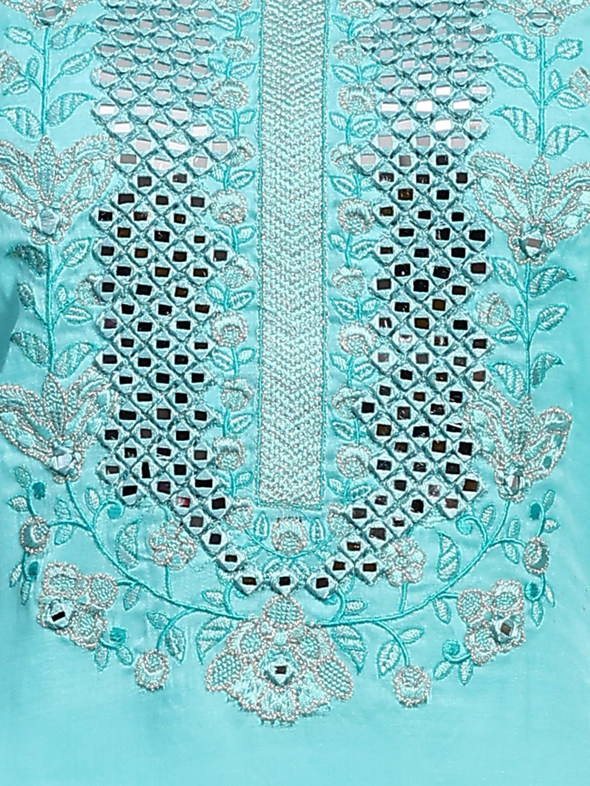 Odette Women Turquoise Viscose Embroidered Stitched Kurta Set - Image 5
