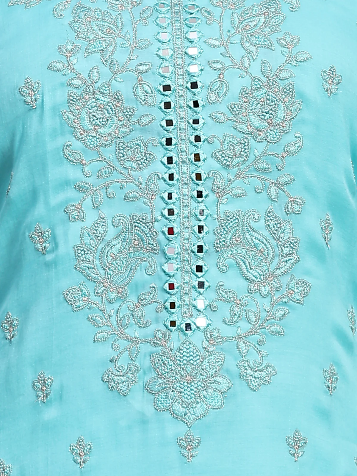 Odette Women Turquoise Viscose Embroidered Stitched Kurta Set - Image 6