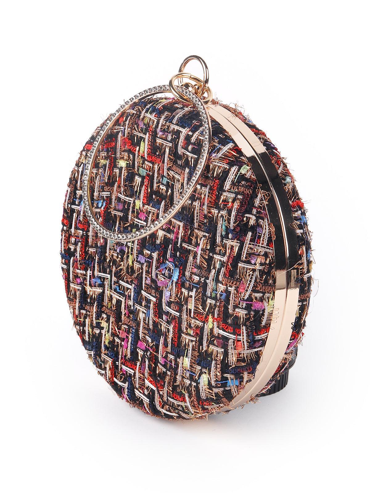 Odette Tweed Multicoloured Tread Spherical Clutch For Women - Image 4
