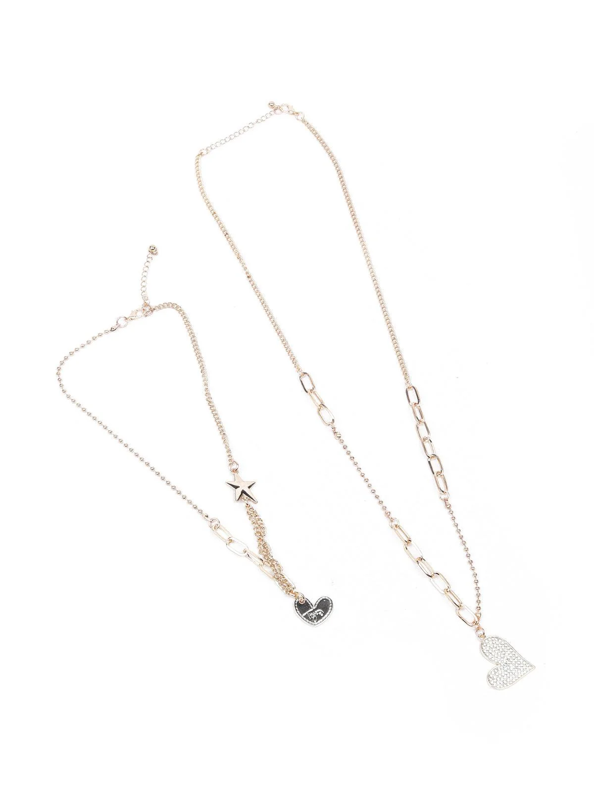 Odette Women Multicolour Two-Piece Necklace With A Heart-Shaped Metal Pendant - Image 4