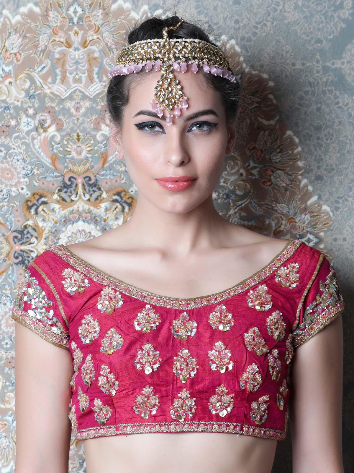 Odette Women Unique Heavy Pink Maangtikka