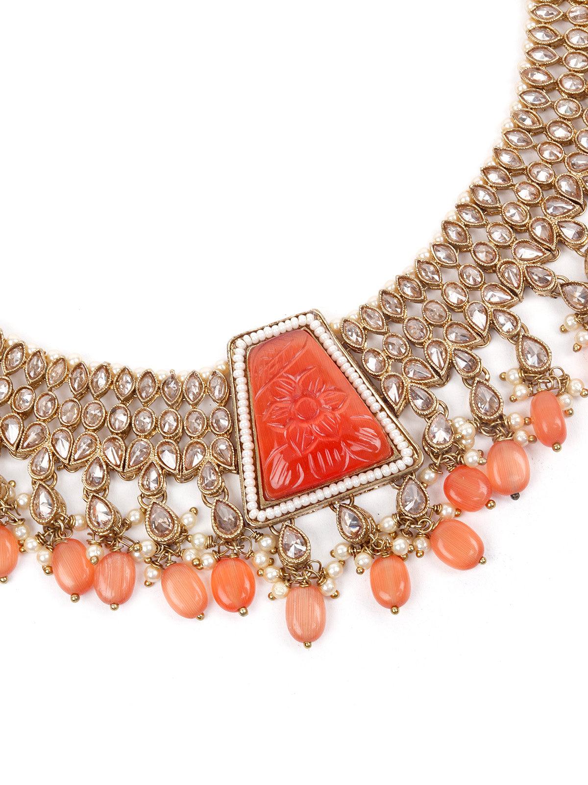 Odette Unique Gold And Orange Queensy Choker Set For Women - Image 4