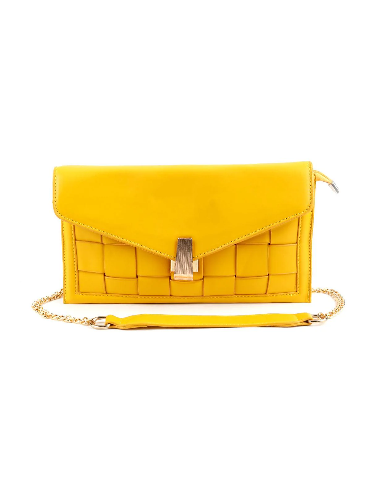Odette Women Unique Yellow Textured Envelope Handbag - Image 3