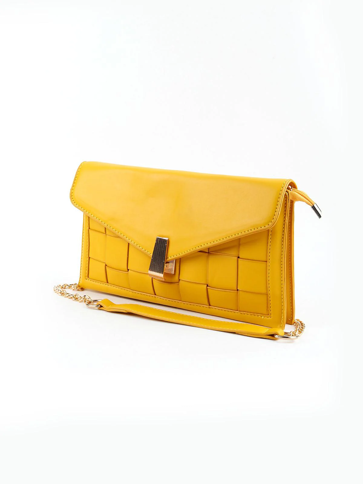 Odette Women Unique Yellow Textured Envelope Handbag - Image 4