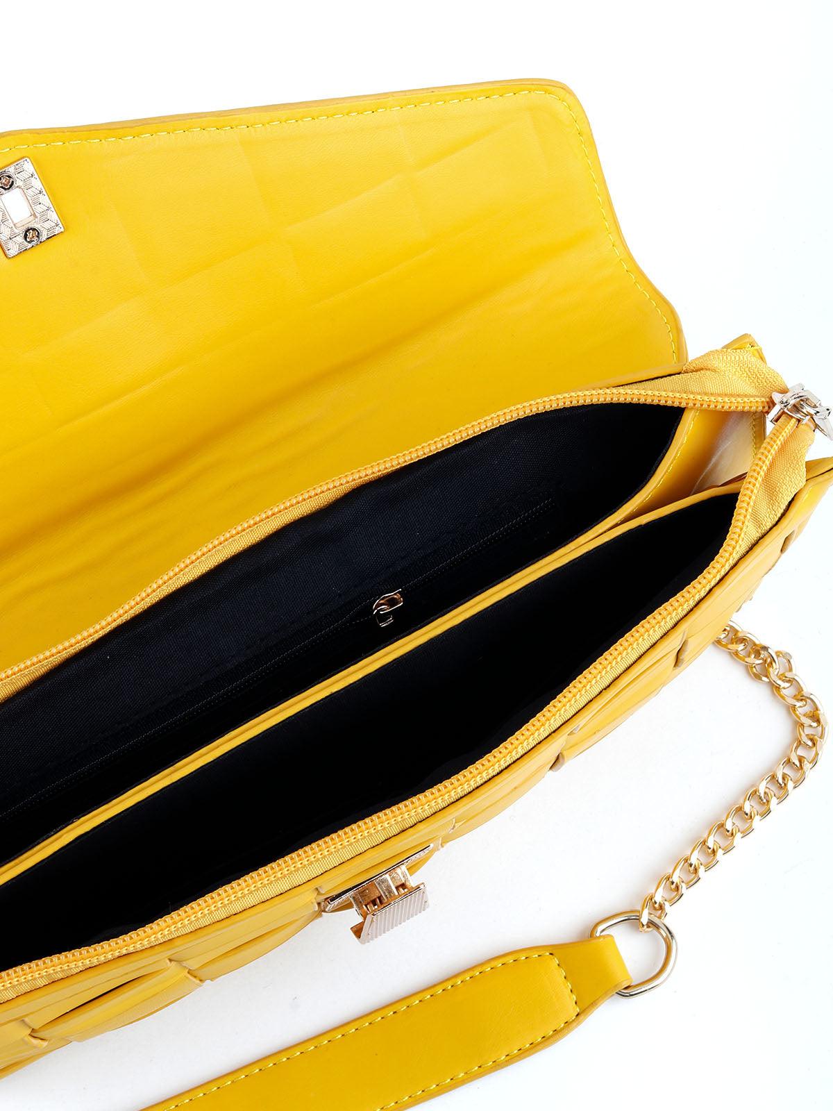 Odette Women Unique Yellow Textured Envelope Handbag - Image 6