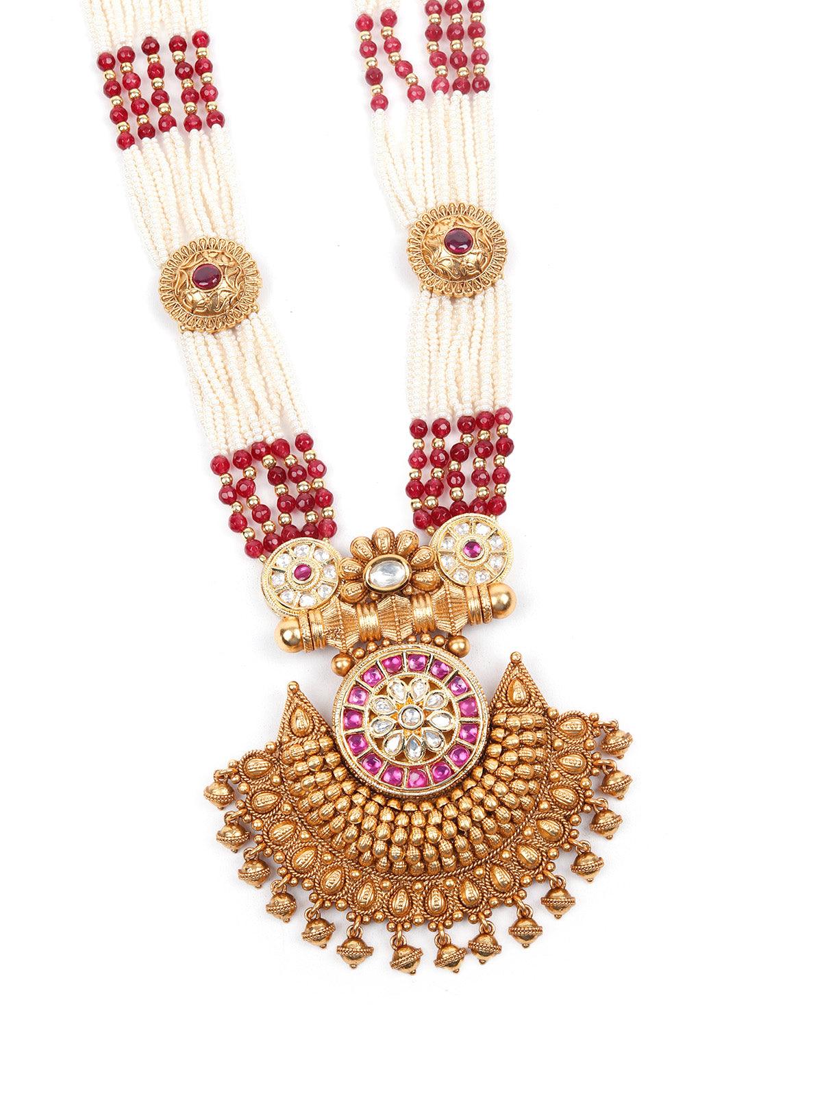 Odette Unique White And Gold Traditional Necklace Set For Women - Image 4