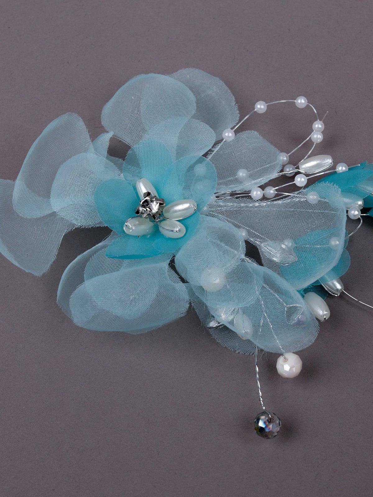 Odette Women Blue Metal Floral Brooch - Image 5