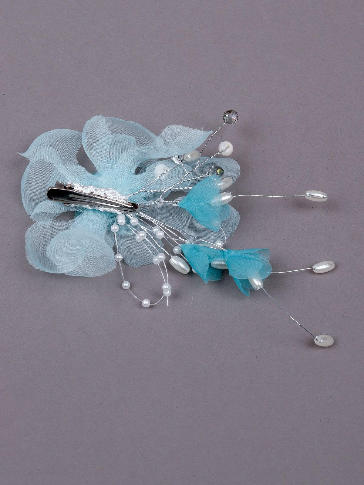 Odette Women Blue Metal Floral Brooch - Image 6