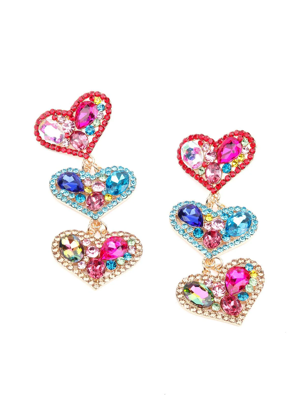 Odette Women Multicoloured Heart Metal Earrings - Image 4