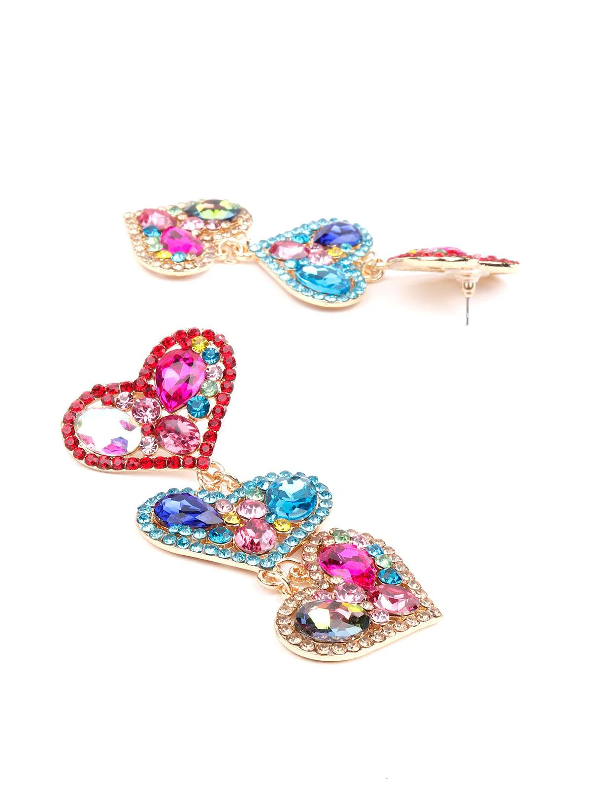 Odette Women Multicoloured Heart Metal Earrings - Image 5