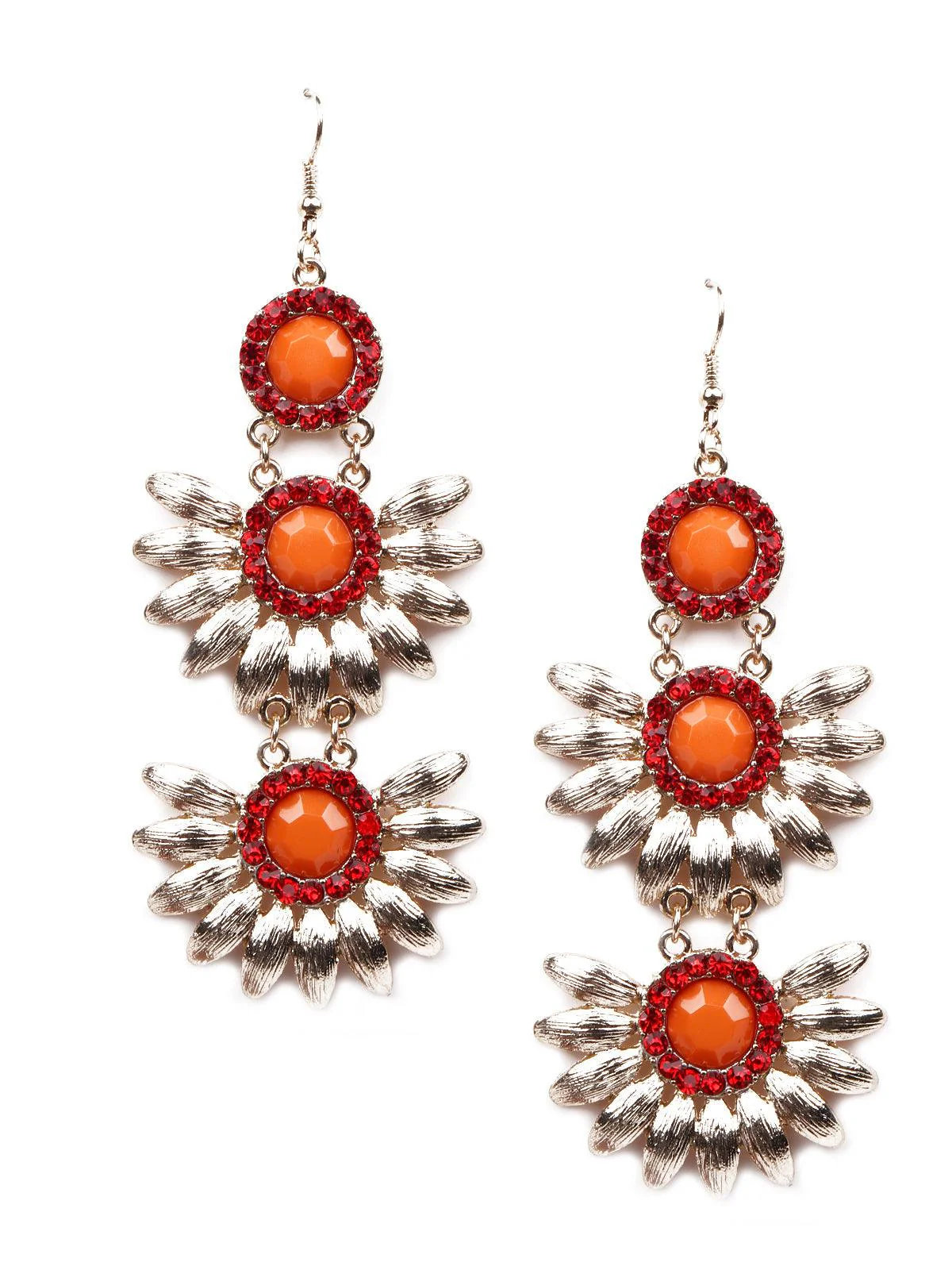 Odette Women Orange Floral Earrings - Image 3