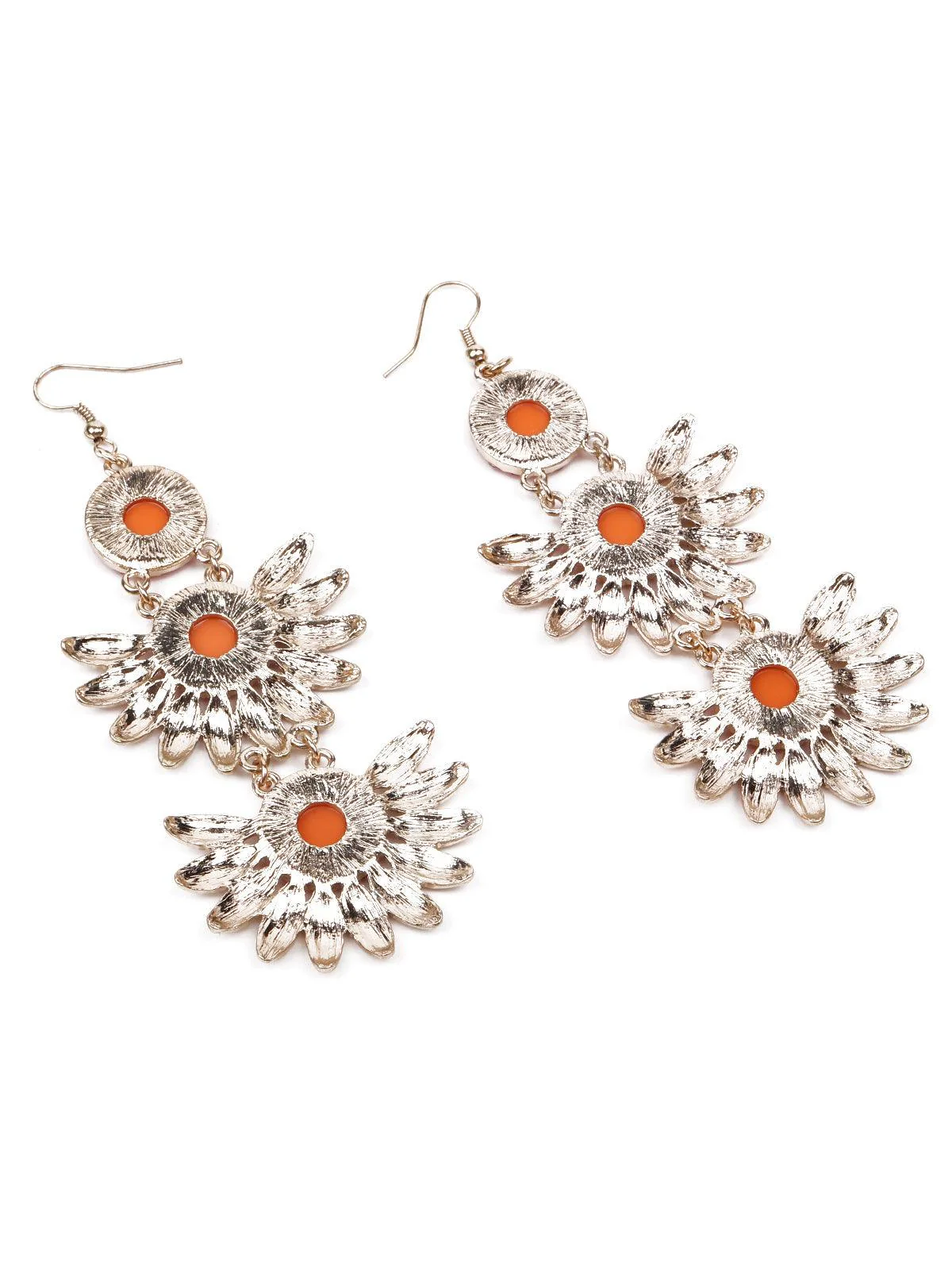 Odette Women Orange Floral Earrings - Image 6