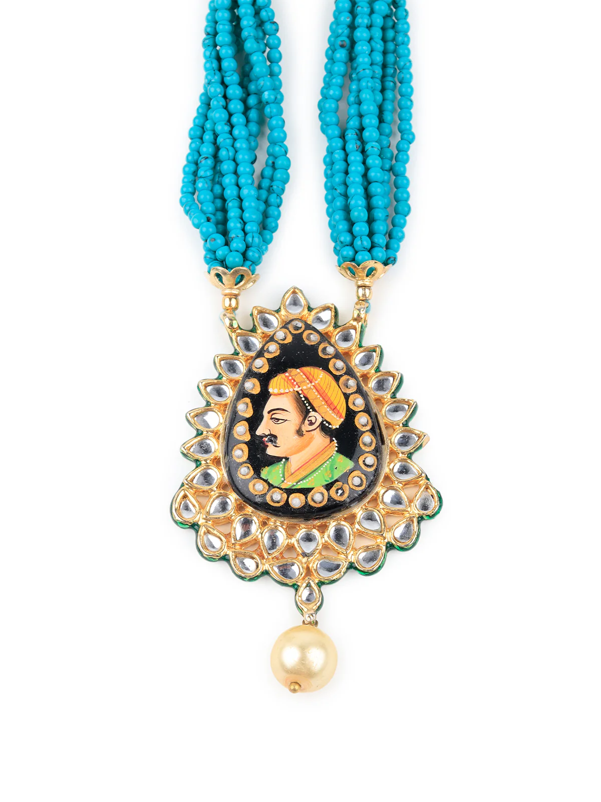 Odette Women Vintage Pendant Strung With Teal Beads Necklace - Image 5