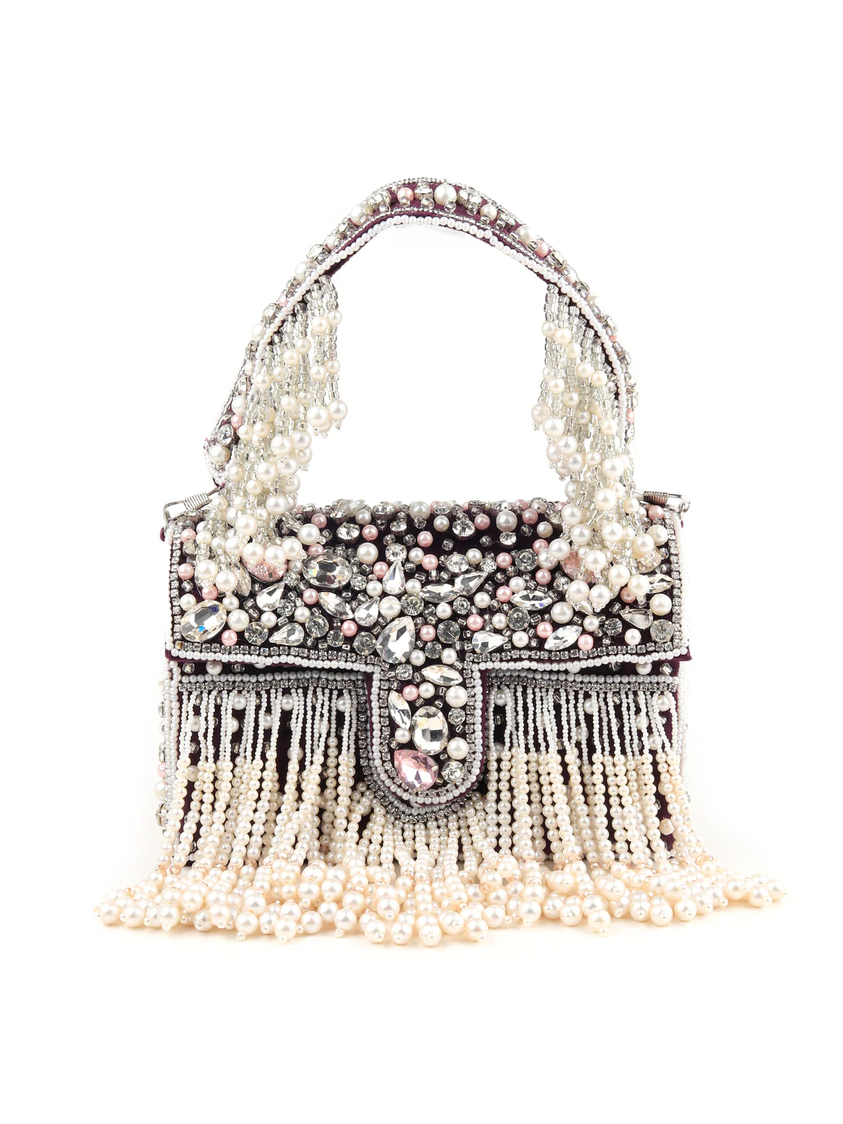 Odette Women Violet Beaded Clutch Bag With Tassels - Image 3