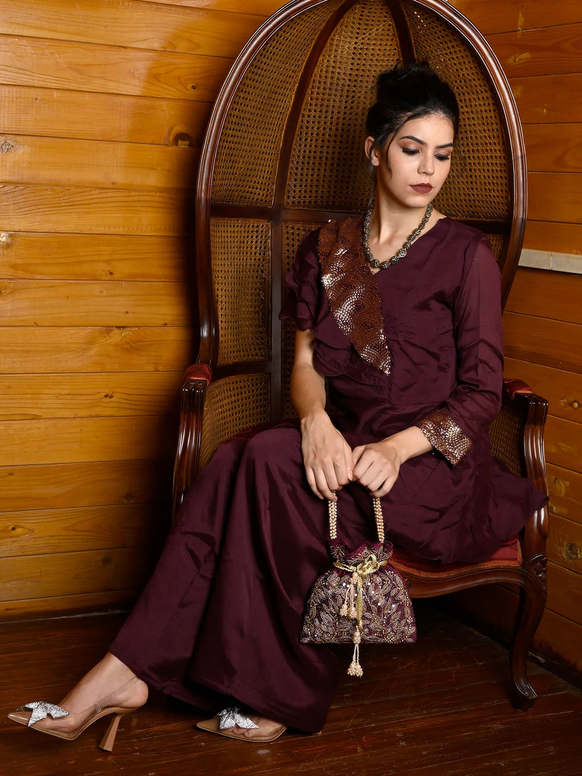Odette Women Violet Crepe Indo-Western Dress - Image 2