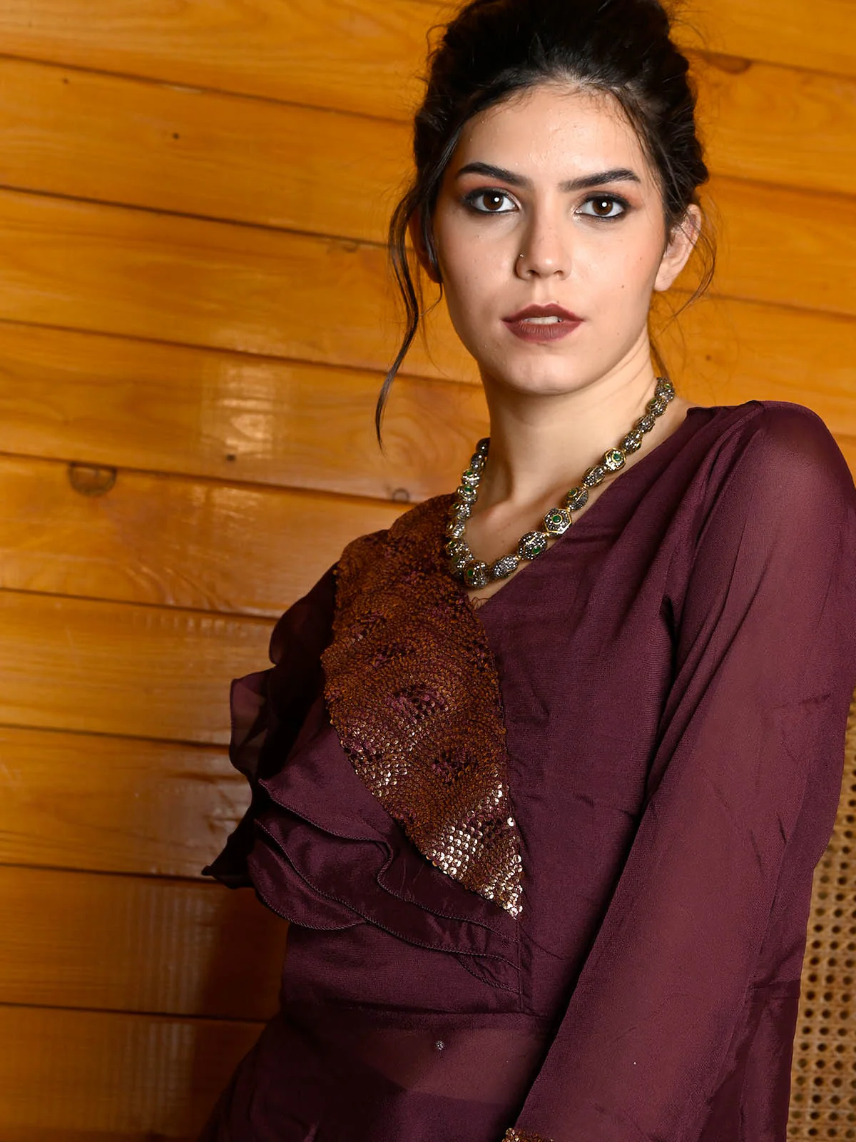 Odette Women Violet Crepe Indo-Western Dress - Image 3
