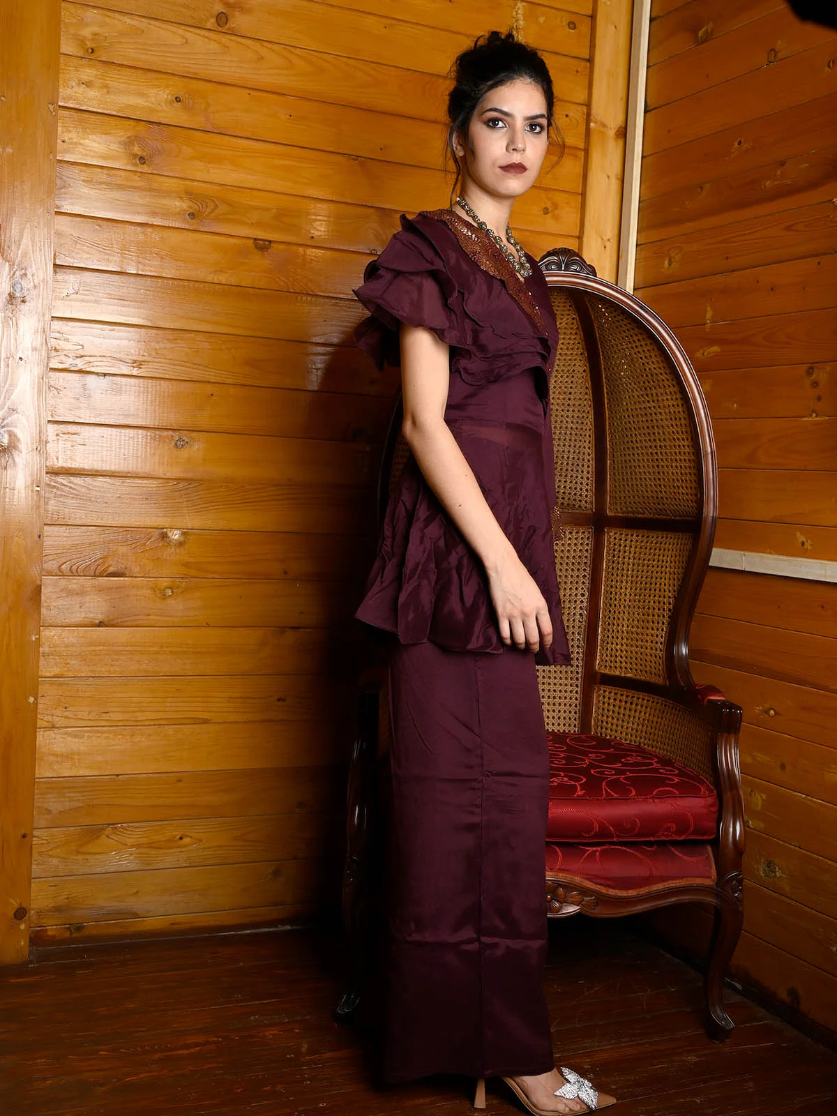 Odette Women Violet Crepe Indo-Western Dress - Image 5