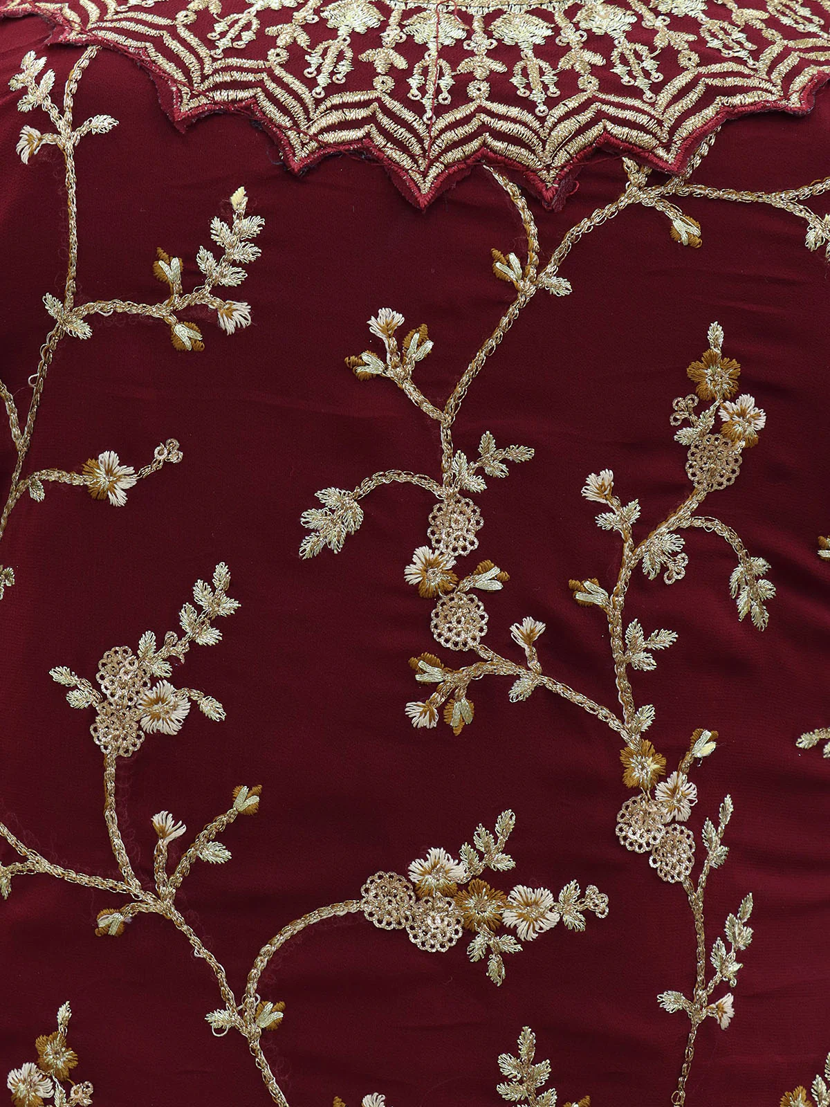 Odette Women Maroon Faux Georgette With Glitter Sequence Work Semi Stitched Sharara Suit - Image 3